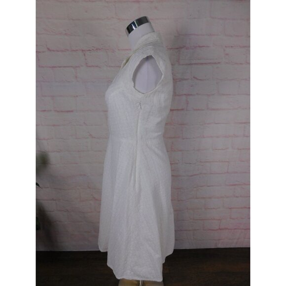 Calvin Klein White Textured Button-Front Cap Sleeve A-Line Dress Sz 2 - Picture 10 of 11